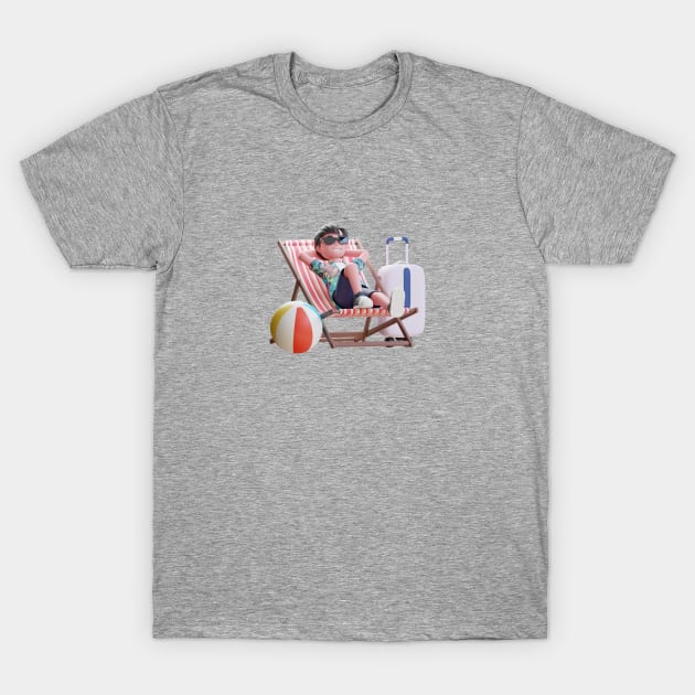 3D Summer Male Enjoy Vacation Laying on a Beach T-Shirt by Protshirtdesign